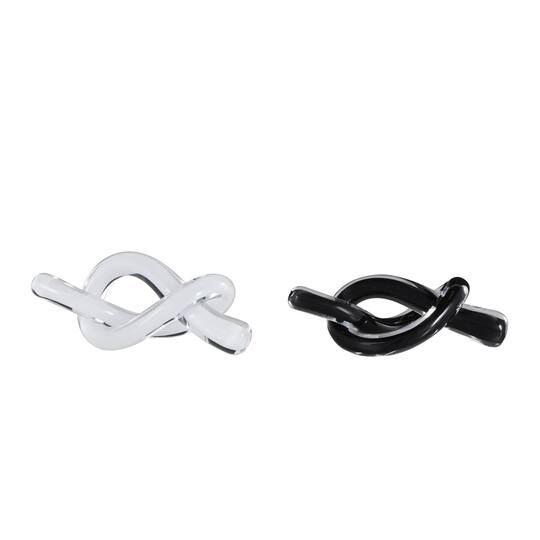 8.3" Black & White Glass Handmade Knot Sculptures, 2ct.